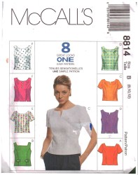 8814 MCCALLS 8 GREAT TOPS SHORT SLEEVES OR NOT PATTERN 8-12 or  10-14; or 12-16 UNCUT choice